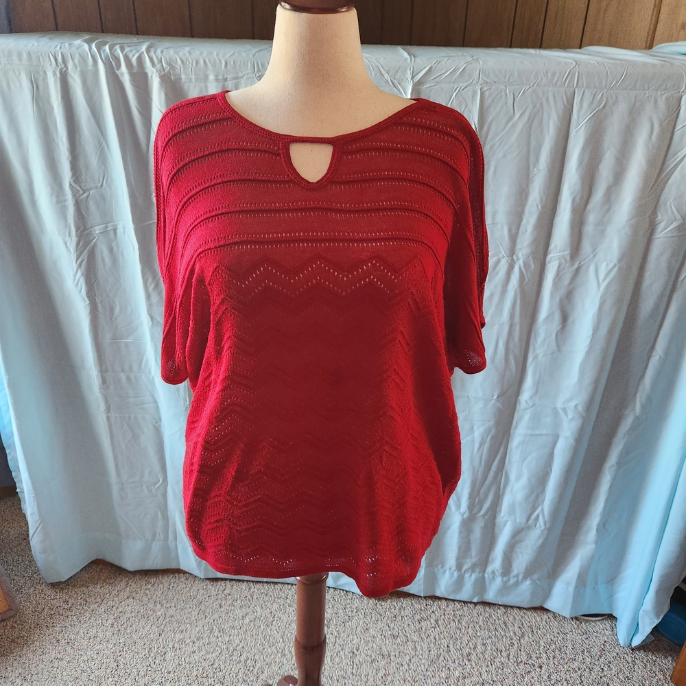 CJ Banks Red Knit Blouse